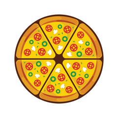 Full pizza cartoon black line art illustration design style symbol logo vector