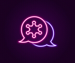 Glowing neon line Hexagram sheriff icon isolated on black background. Police badge icon. Colorful outline concept. Vector