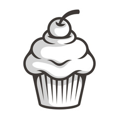 Muffin cake cartoon no color with black line art design illustration vector