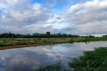 Sand banks on the Loire river bank near the Chateauneuf-sur-Loire village