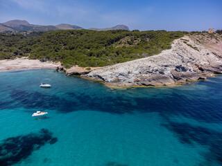 pleasure boats at anchor , protected natural area, capdepera, Mallorca, Balearic Islands, Spain