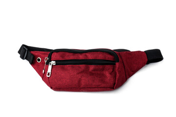 Red waist bag isolated on white background.