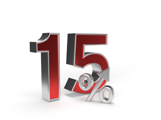 Digit or number fifteen and percent with an arrow up on a white background.