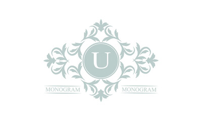 Luxury logo template in vector for restaurant, royalty, boutique, cafe, hotel, heraldry, jewelry, fashion with exquisite letter U.