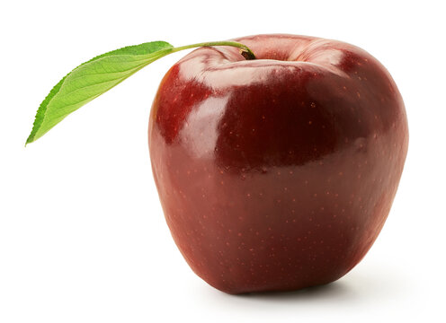 Fresh Red Delicious Apple With Green Leaf Isolated On A White Background.