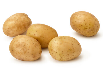Young potato tubers isolated on white background.