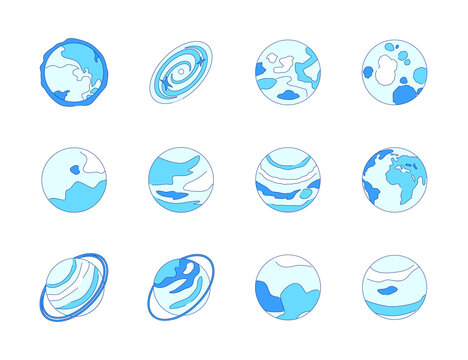 Solar system planets - modern isometric icons set