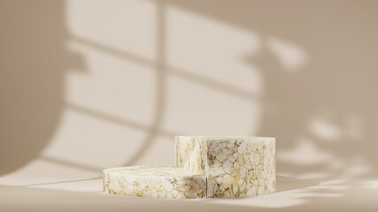 3D rendering of podium background. Mockup for show product. Blank scene showcase with empty round stage.