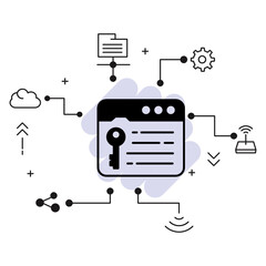 Server and Browser Secret Encrypted Password Vector Icon Design, Programming and Automation Symbol, API Key Cocnept, Protected Webpage Sign stock illustration