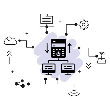 Desktop Sharing Vector Glyph Icon Design, Cloud computing and Internet hosting services Symbol, Pre-built virtual machines concept, RDP or Virtual Computer Stock illustration