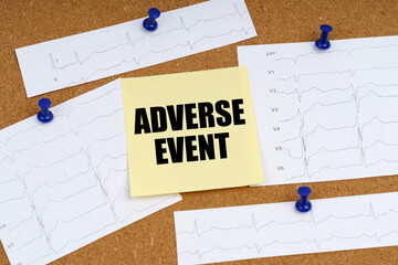 Attached to the board are cardiogram clippings and a sticker with the inscription - adverse event