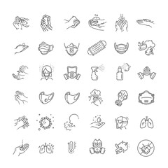 Virus related icons. Thin vector icon set