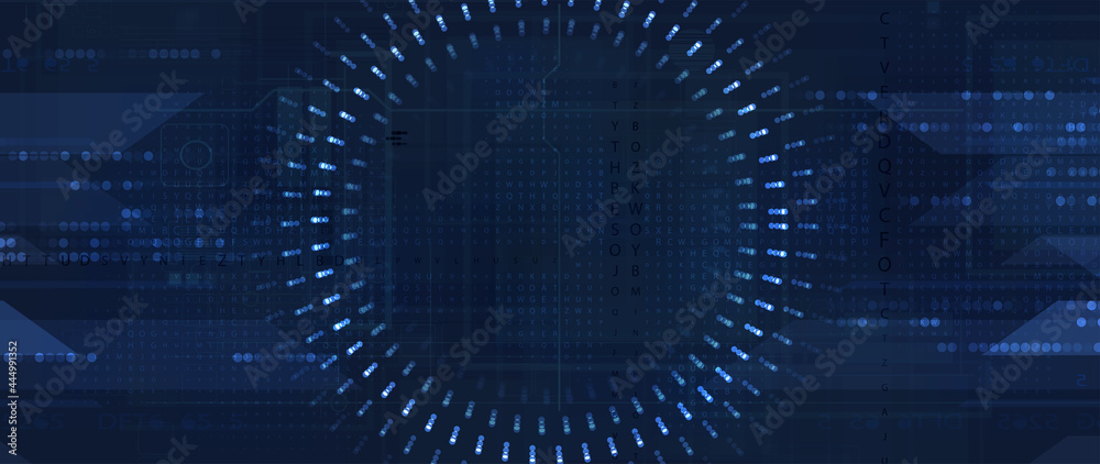 Aufkleber Bytes of binary code run through network. Abstract futuristic technology syberspace