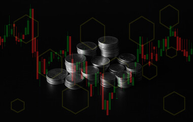 coins with trading graph, financial investment concept can be use as background
