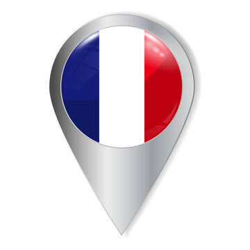 Vector illustration. Glossy button with highlights and shadows. Geolocation icon. Flag of France. User interface element. Set of souvenir countries.