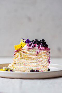 Lemon Blueberry Crepe Cake - featuring a stack of crepes