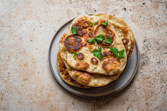 Vegan Naan Indian cuisine on marble background