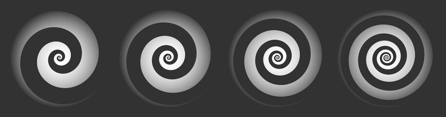 Set of spiral elements with different turns on dark background