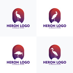 Set of modern heron logo silhouette style