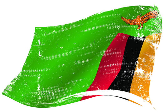 Zambia waving flag.  Zambian flag in the wind with a texture