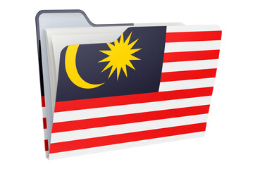 Computer folder icon with Malaysian flag. 3D rendering