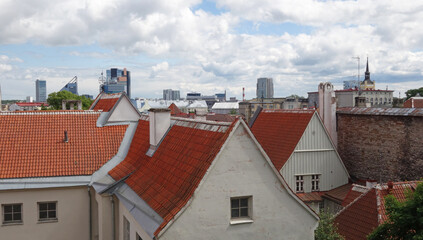 Obraz premium tile roofs in the city, Tallinn, Estonia