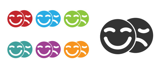 Black Comedy and tragedy theatrical masks icon isolated on white background. Set icons colorful. Vector