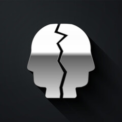 Silver Bipolar disorder icon isolated on black background. Long shadow style. Vector