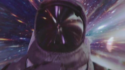 Space warp. Astronaut travelling at light speed through a wormhole. Visual loop.