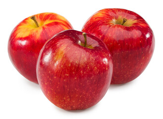 three red apples isolated on white background. clipping path.