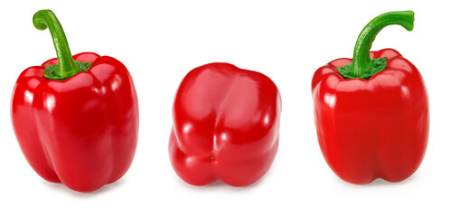 one red sweet bell pepper isolated on white background. clipping path