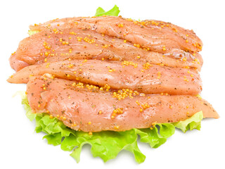 marinated raw chicken fillet isolated on white background. clipping path