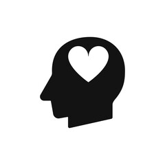 Human head with heart sign silhouette black vector illustration