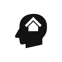 Human head with house sign silhouette black vector illustration