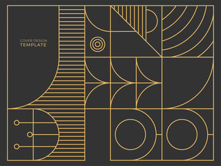 Abstract Art Deco background vector. Luxury minimal style wallpaper with golden line art Memphis concept, Organic shapes, foliage line art. Vector background for cover, banner, poster, web, packaging