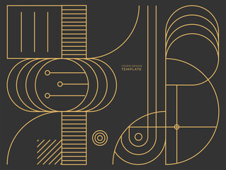 Obraz premium Abstract Art Deco background vector. Luxury minimal style wallpaper with golden line art Memphis concept, Organic shapes, foliage line art. Vector background for cover, banner, poster, web, packaging