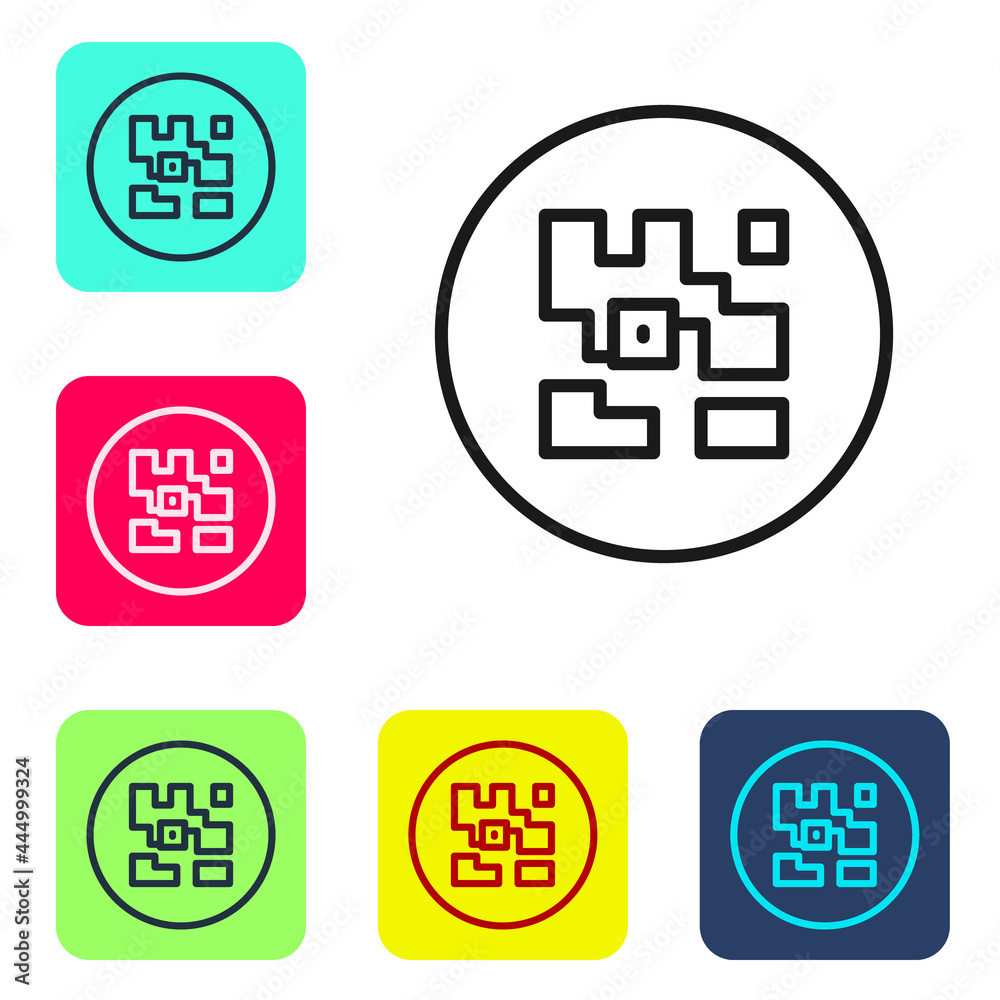 Poster black line qr code sample for smartphone scanning icon isolated on white background. set icons in co