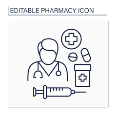 Antibiotic management line icon.Doctor controls medicine issuance. Healthcare. Pharmacy concept. Isolated vector illustration. Editable stroke