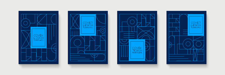 Geometric squares triangle circle line seamless pattern. Golden vector seamless star pattern on blue background
