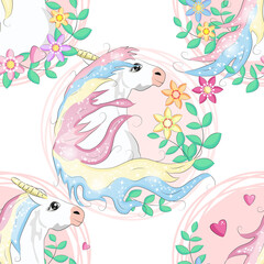 Obraz premium Doodle unicorn pattern for textile design. Animal cartoon. Ditsy print. Trendy seamless pattern. Fabric pattern.