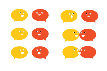 Set speech bubble chat communication dialogue character cartoon smile icon logo vector illustration.