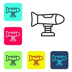 Black line Swing plane on the playground icon isolated on white background. Childrens carousel with plane. Amusement icon. Set icons in color square buttons. Vector