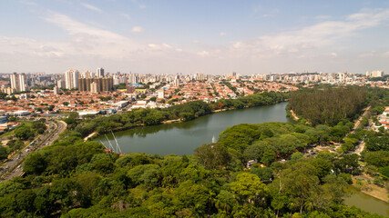 Aerial drone images from the Taquaral park in Campinas, São Paulo. With a view to Cambuí.