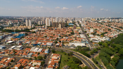 Obraz premium Aerial drone images from the Taquaral park in Campinas, São Paulo. With a view to Cambuí.