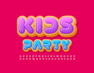 Vector creative flyer Kids Party. Set of sweet Donut Alphabet Letters and Numbers. Delicious funny Font