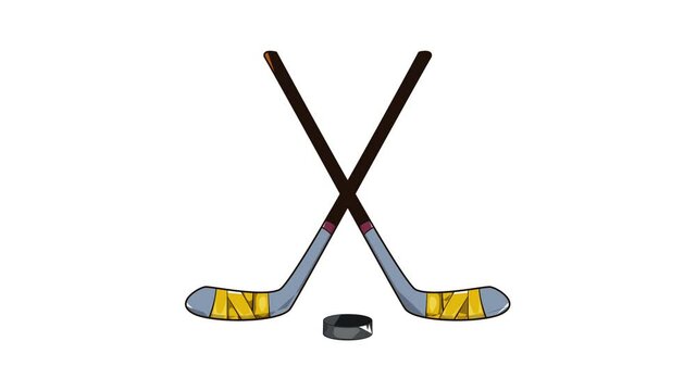 Hockey sticks and puck icon animation cartoon best object isolated on white background