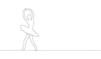 Self drawing animation of continuous line drawing of woman ballet dancer