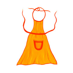 Orange kitchen apron with pocket isolated on white background. Watercolor illustration. Items for the kitchen. Cooking. Icon. For menu design, bakery.
