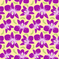 Dendrobium orchid pattern, purple orchid vector seamless pattern