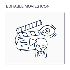Horror movie line icon. Frightening or unnatural actions. Monsters and characters with supernatural powers. Films elicit fear. Movie concept. Isolated vector illustration. Editable stroke